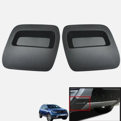 FOR DACIA DUSTER 17-23 NEW FRONT BUMPER TOW HOOK COVERS CAPS BLACK PAIR SET