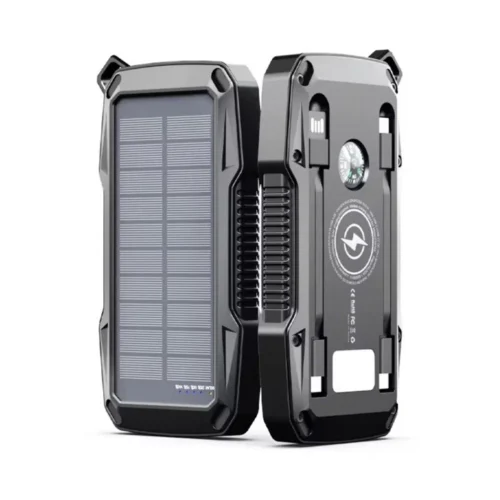 10000mAh Solar Power Bank Fast Wireless Charging Built-in Cable LED & Security