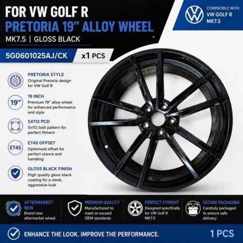 VW Golf R Pretoria 19″ Alloy Wheel MK7 Gloss Black BBS Style New 5G0601025AJ/CK OE Style