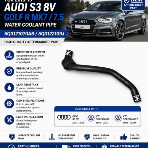 Audi S3 2013-19 Golf R MK7/.5 Water Coolant Pipe 5Q0121070AB 5Q0122109J OE Style